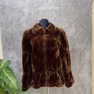 Vintage JORDACHE FAUX FUR Coat WOMEN’S SIZE L LOGO Lined Pockets USA